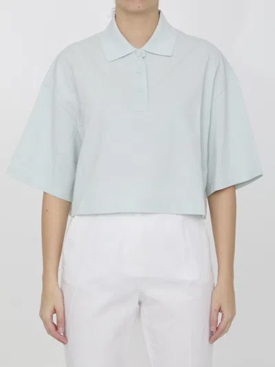 Bottega Veneta Cropped Cotton-piqué Polo Shirt In Light Cyan