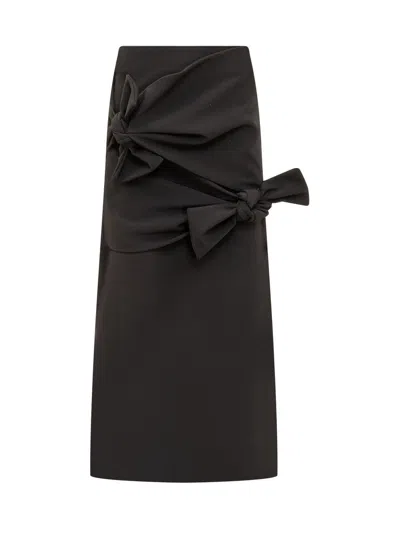 Msgm Knot Detailed Side Slit Skirt In Black