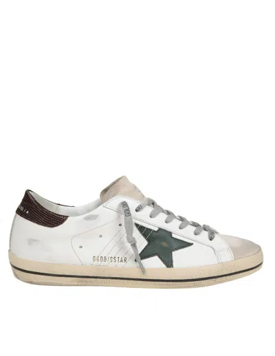 Golden Goose Super Star In White And Green Leather And Suede