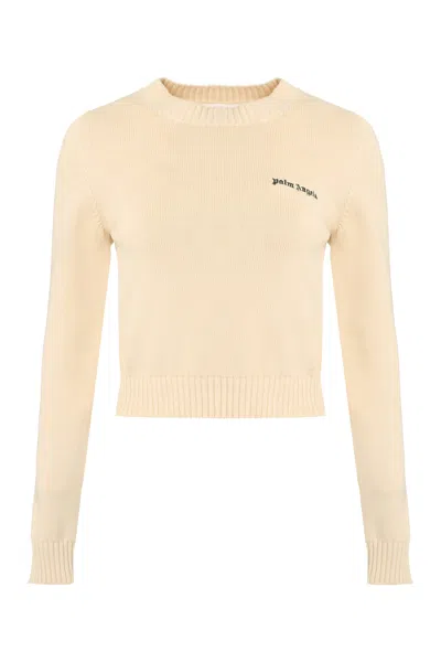 Palm Angels Logo Cotton Sweater In Neutrals