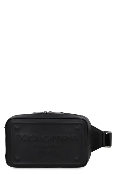 Dolce & Gabbana Calfskin Belt Bag With Raised Logo In Nero