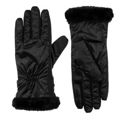 Isotoner Women's Quilted Gloves With Faux Fur Cuff In Black