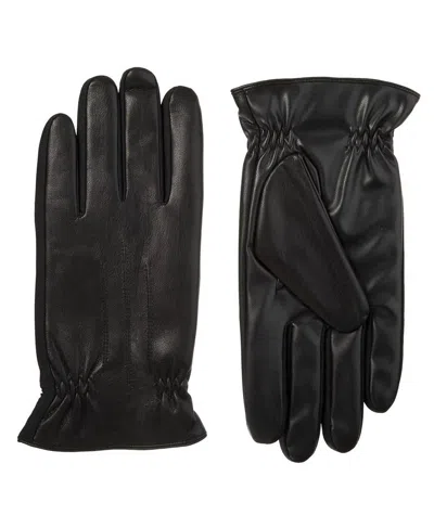 Isotoner Men's Sleekheat Faux Nappa With Gathered Wrist Glove In Black