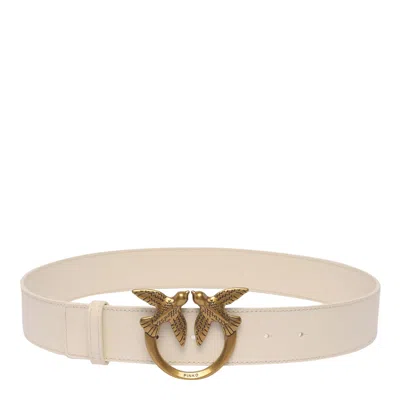 Pinko Love Berry 4 Leather Belt With Logo Buckle In White
