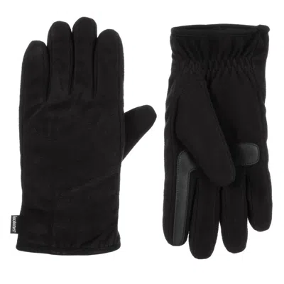 Isotoner Men's Fleece Gloves With Pieced Back In Black
