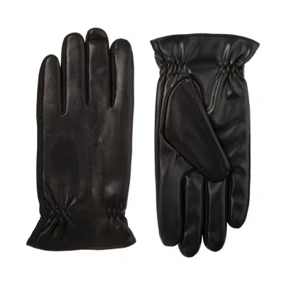Isotoner Men's Insulated Faux Leather Touchscreen Glove W/ Gathered Wrist In Black