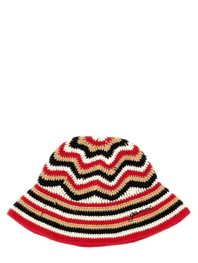 Ganni Organic-cotton Crochet Bucket Hat In Red