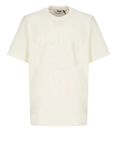 Msgm Logo Printed Crewneck T-shirt In White