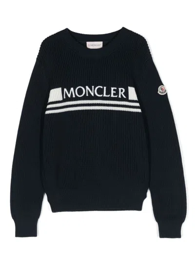Moncler Kids' Blue Sweater For Boy With Logo