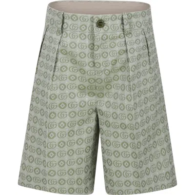Gucci Kids' Double G Cotton Shorts In Green