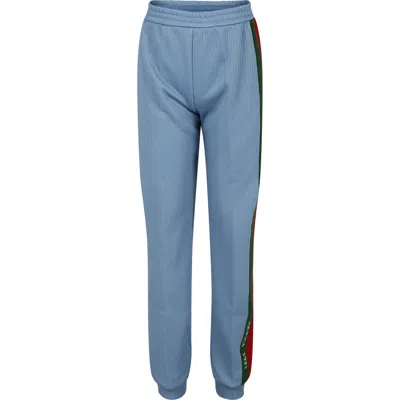 Gucci Kids' Web-detail Fine-ribbed Track Pants In Blue