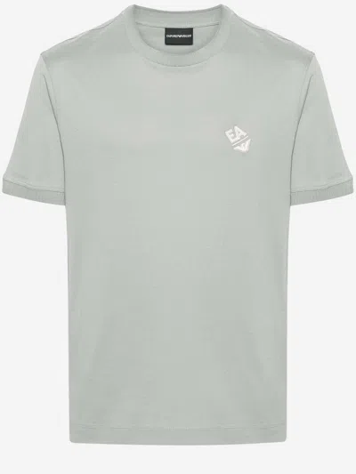 Emporio Armani Logo-embroidered Cotton T-shirt In Grey