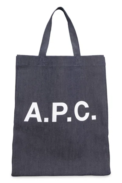 Apc Lou Logo Detail Tote Bag In Denim