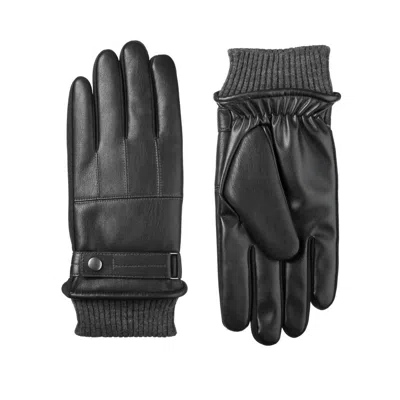 Isotoner Men's Faux Leather Sleek Heat Winter Gloves In Black