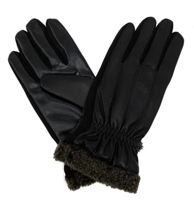 Isotoner Men's Signature Smarttouch Dress Faux Fur Cuff Gloves In Black