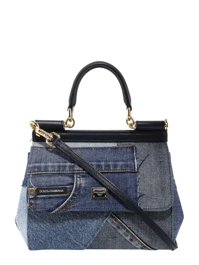 Dolce & Gabbana Small Sicily Patchwork Denim Shoulder Bag In Blue