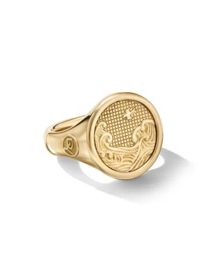 David Yurman Men's Water And Fire Duality Signet Ring In 18k Yellow Gold, 20mm