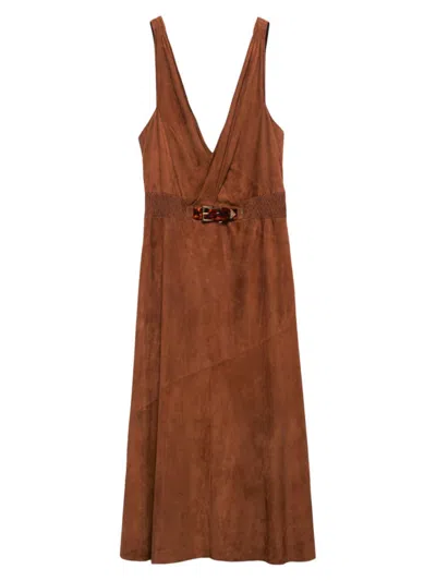 Prada Sleeveless Suede Dress In Brown