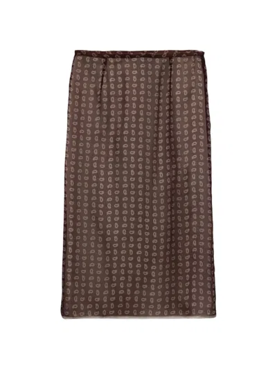 Prada Printed Chiffon Midi-skirt In Brown