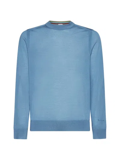 Paul Smith Logo Embroidered Knitted Jumper In Blue