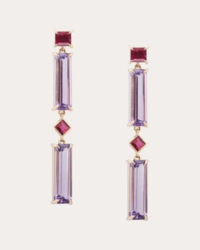 Yi Collection Women's Ruby & Amethyst Cascade Drop Earrings 18k Gold In Pink