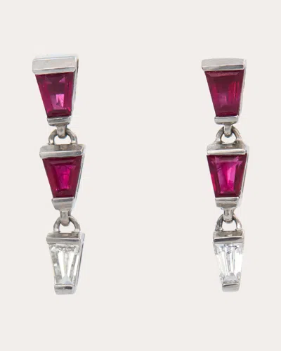 Yi Collection Women's Ruby & Diamond Platinum Drop Earrings In Red