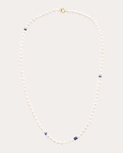 Yi Collection Women's Akoya Pearl & Royal Blue Sapphire Necklace 18k Gold In White