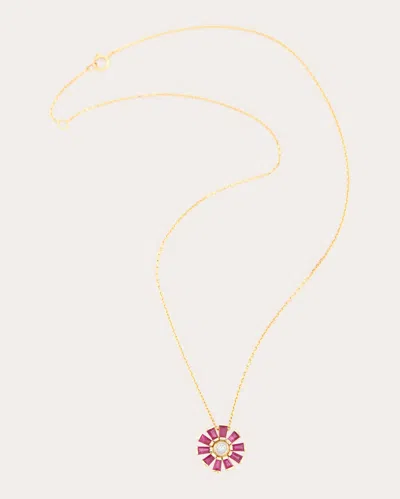 Yi Collection Women's Ruby & Diamond Daisy Pendant Necklace 18k Gold In Red