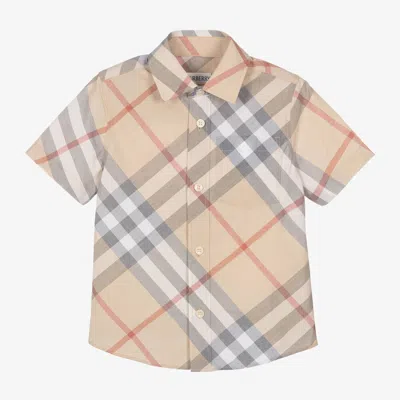 Burberry Kids' Check Cotton Shirt In Beige