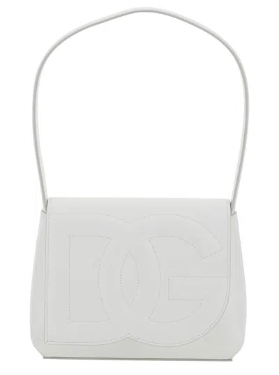 Dolce & Gabbana 'dg Logo' White Shoulder Bag In 3d Quilted Logo Detail In Smooth Leather Woman