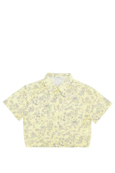 Golden Goose Kids' Girl's Floral-print Gingham Shirt In Yellow