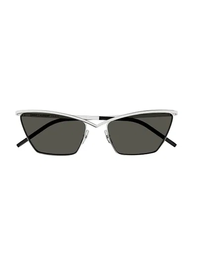 Saint Laurent Sl 637 002 Sunglasses In 002 Silver Silver Grey