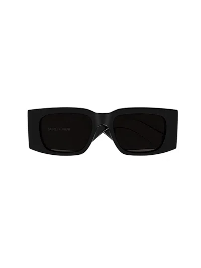 Saint Laurent Sl 654  Rectangular Sunglasses In Shiny Black
