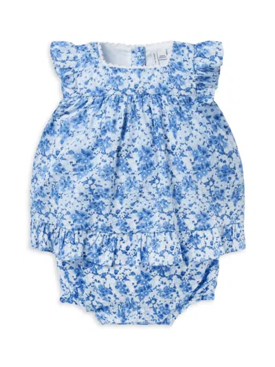 Janie And Jack Baby Girl's Floral Ruffle Bubble Romper In Blue