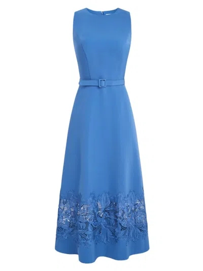 Kay Unger Women's Vivianne Lace-detailed Stretch Crepe Midi-dress In Spring Blue