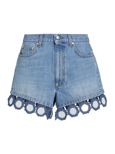 Stella Mccartney Summer Mirrors High-waisted Denim Shorts In Light Blue Vintage Denim