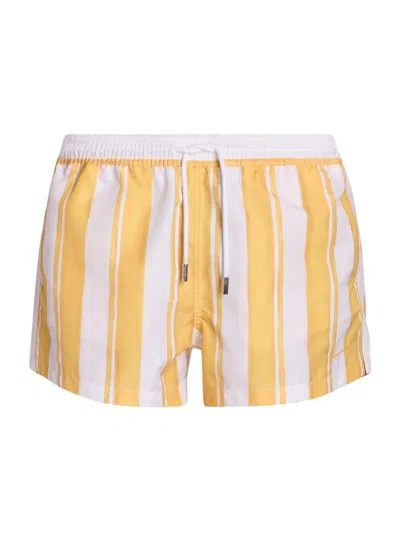 Jacquemus Striped Swim Shorts In Yellow Ecru Stripe