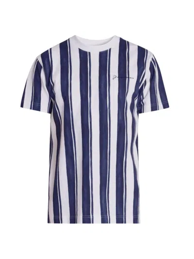 Jacquemus Cotton Striped T-shirt In Blue Ecru Stripe