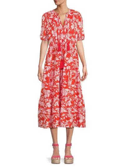 Saks Fifth Avenue Women's Print Tiered Midi Dress In Fire Red