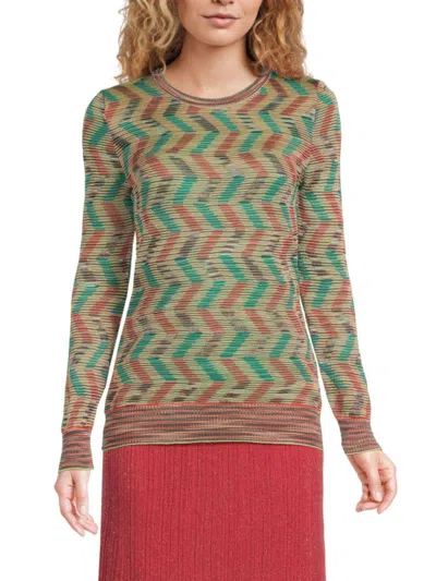 M Missoni Women's Zig Zag Pattern Wool Blend Sweater In Beige Coral