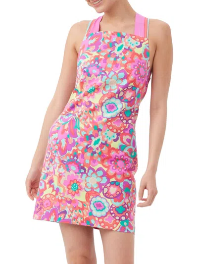 Trina Turk Alivia Floral-print Lace-up Mini Dress In Neutral