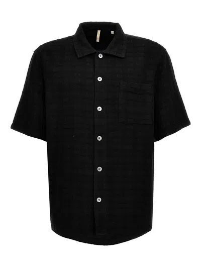 Sunflower Spacey Linen Blend Short Sleeve Shirt In Negro