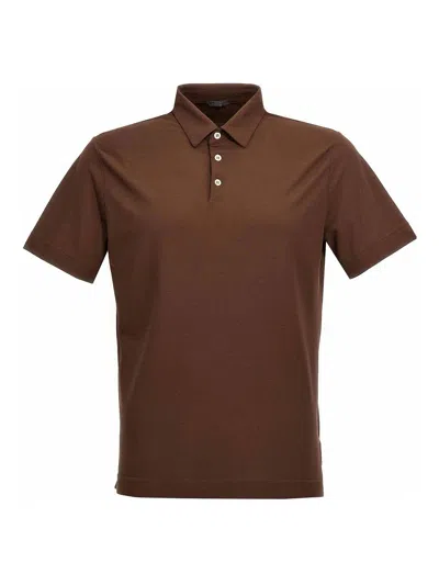 Zanone Ice Cotton Polo Shirt In Brown