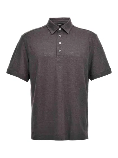 Zegna Linen Polo Shirt In Grey