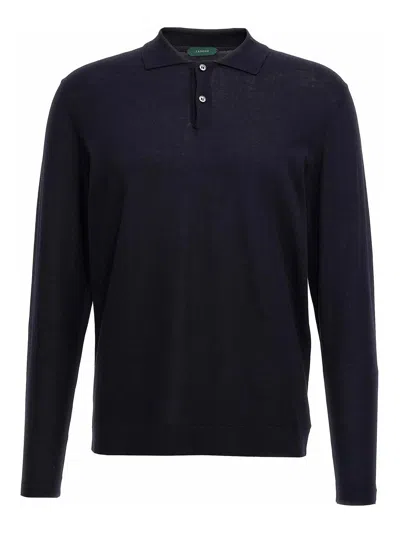 Zanone Cotton Silk Polo Shirt In Blue