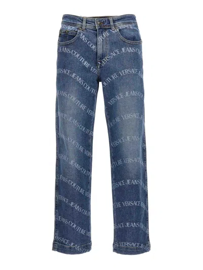 Versace Jeans Couture Logo Print Jeans In Light Blue