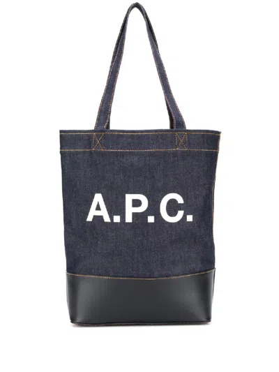 Apc Dark Blue Cotton Denim Tote Handbag For Men