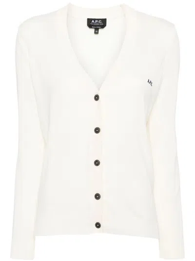 Apc Embroidered Cotton Cardigan In White