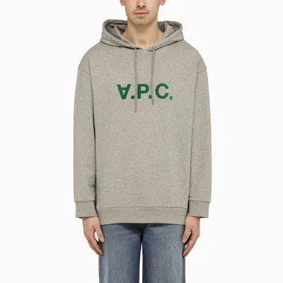 Apc Men's Grey Cotton T-shirt Sweatshirt With Adjustable Hood And Printed Logo