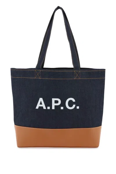 Apc Unisex Axel Denim Tote Bag With Leather Base And Contrast Stitching In Multicolor